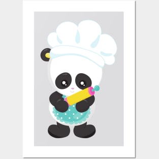 Cooking Panda, Baking Panda, Apron, Rolling Pin Posters and Art